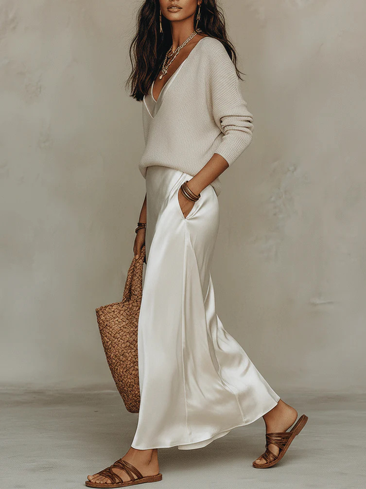 Chic Women's Satin Maxi Dress  - Fly Line ulasan dan harga